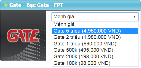 Chiết khấu trực tiếp khi mua thẻ Gate trên GamecardVN