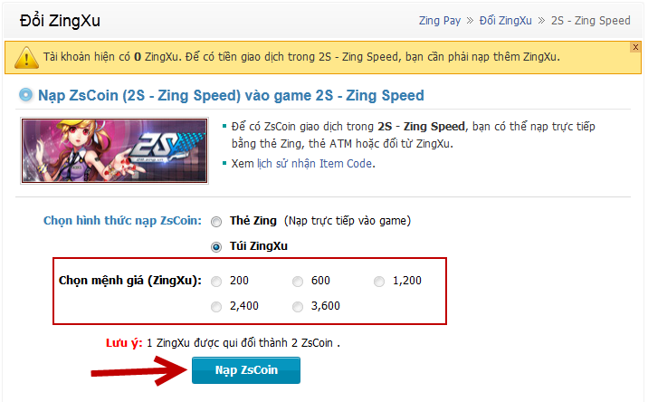 Cần lựa chọn loại Zing Xu phù hợp khi nạp Xu cho mỗi loại game.